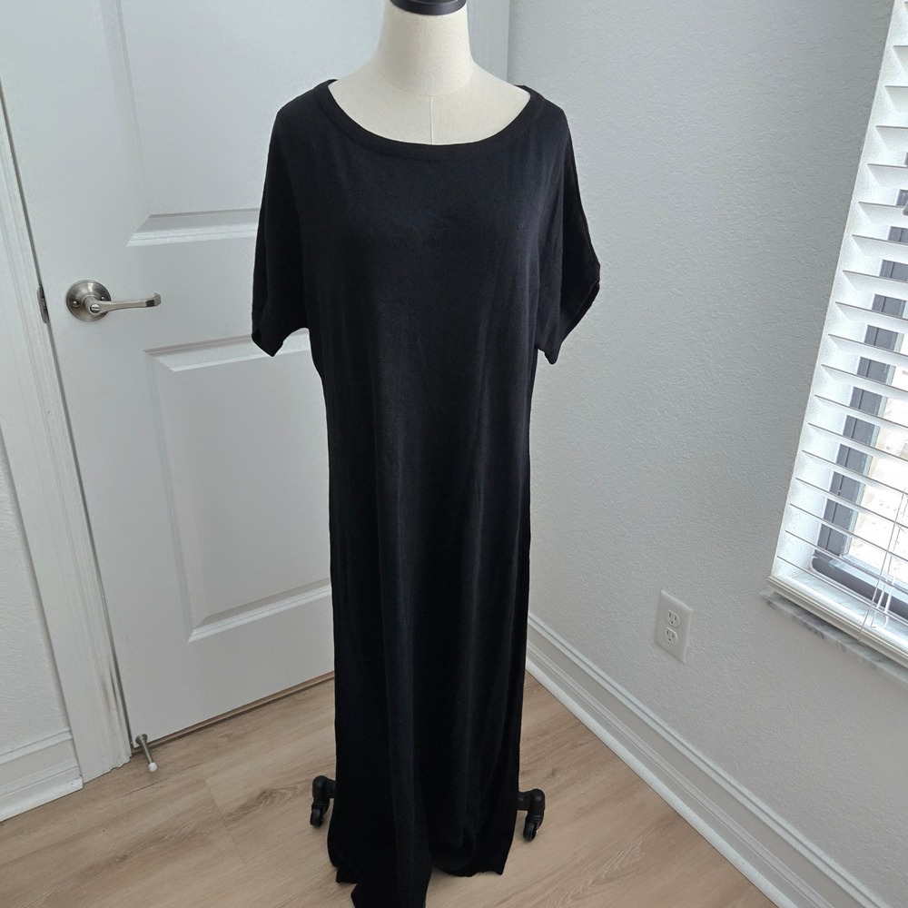 Peruvian Connection Pima Cotton Modal Knit Maxi Dress Black XL Short Sleeve